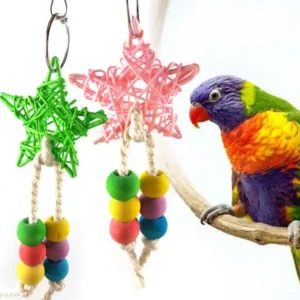 Bird Cage Toy Shapes Parrot Rattan Toy Colorful Wooden Beads Chewing Toy for Cockatiels Parakeets Conures Y5GB