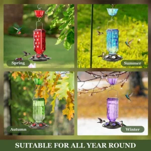 Hanging Glass Hummingbird Feeder, Outdoor Bird Leak Proof Base Feeder, Six Feeding Ports, Suitable For Outdoor Garden Decoration