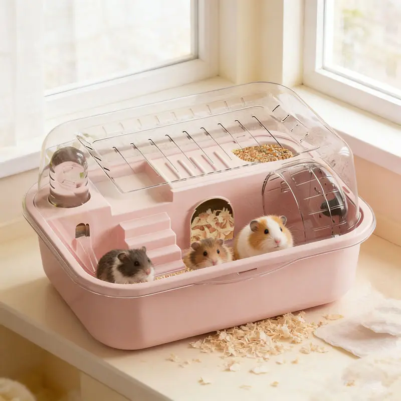 2-Tier Luxury Hamster Cage, Escape-Proof Transparent Portable Habitat Starter Kit for Hamsters Syrian Hamsters - Image 3