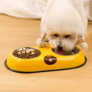 New Stainless Steel Dog Bowl Pet Bowl Double Bowl Integrated Dog Basin Anti-knock Dog Bowl Drinking Water Feeder Cat Bowl