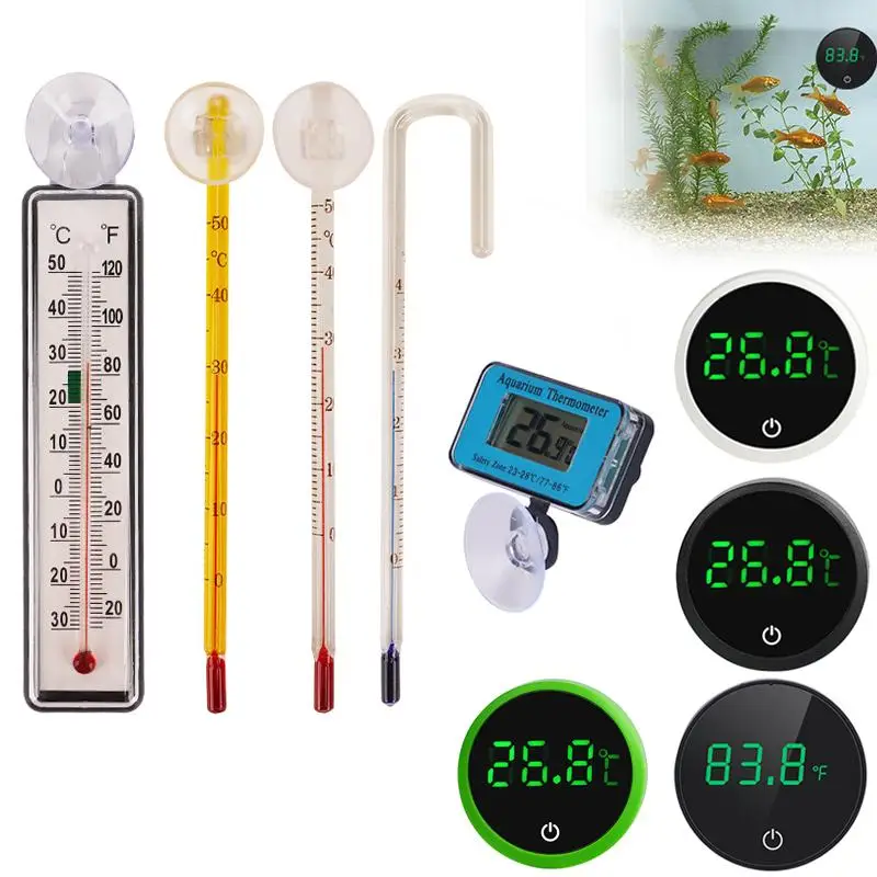 8 Styles Cordless Aquarium Thermometer Lcd Digital External Thermometer Glass Thermometer Fish Tank Mini Suction Cup Thermometer