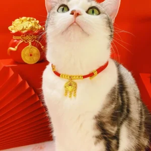 Cat Pet Weave Longevity Golden Lock Necklace Dog Bell New Year Festive Jewelry Adjustable Handmade Cat Collar Pet Accessories