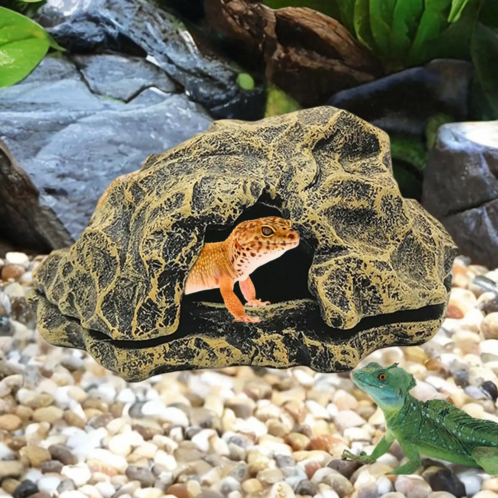 Resin Rock Reptile Hideout Aquarium Habitat Decor Reptile Rock Hide Cave for Tortoise Lizard Turtles Reptiles Frogs Fish Gecko - Image 3