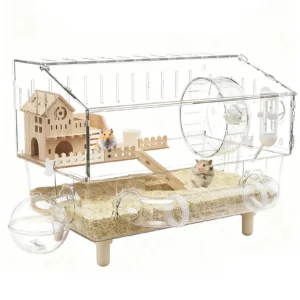 Large Syrian Hamster Cage, Deluxe Double-Layer Hamster Cage, Small Pet Breeding Box, Transparent Acrylic Hamster House