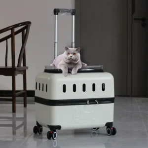 Large Pet Travel Carrier Rolling Pet Transport for Cats & Small Dogs Breathable Cat Suitcase Transparent Skylight Pet Stroller