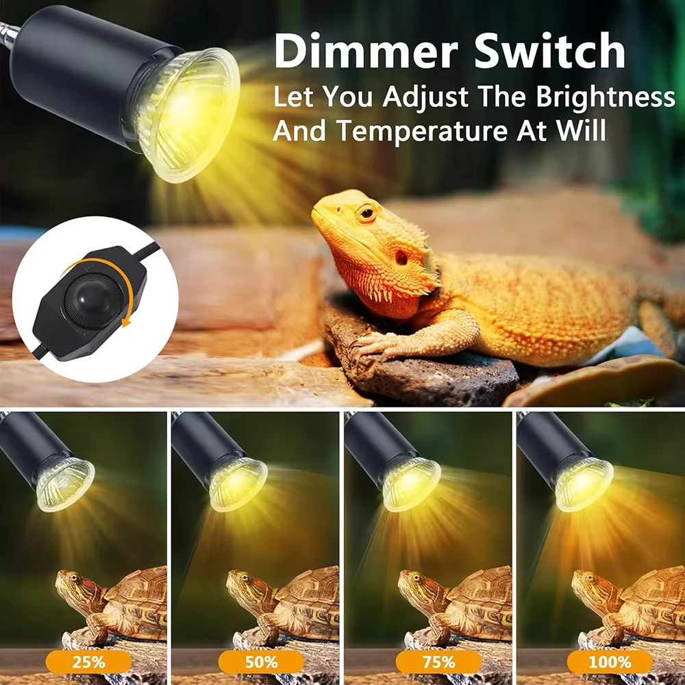 Reptile Heat Lamp With US EU Power Cord Rotatable Basking Spot Light Simulated Sunlight For Turtle Lizard Dimmable Heating Lamp - Image 3