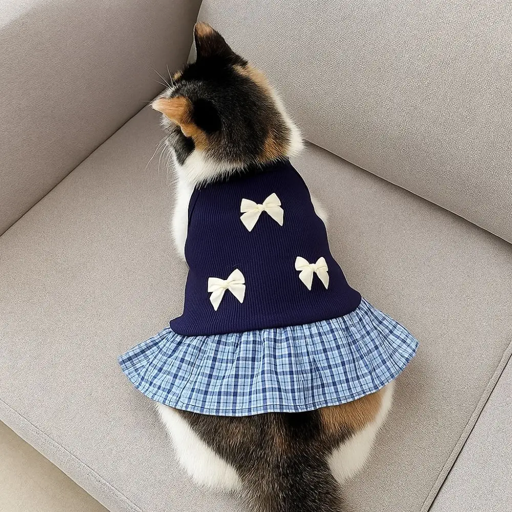 Cute Korean Style Dog Princess Skirt Thin Breathable Pet Strap Dress Bowknot Plaid Soft Pet Summer Clothes for Puppy Cats - Image 2