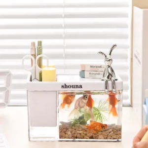 Amphibious Ecological Tank Small Fish Tank Aquarium Transparent Plastic Goldfish Bowl with Cover home Landscape Tabletop Tank