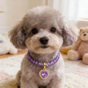 Cat Collar Crystal Heart Rhinestone Pendant Adjustable Necklace For Puppy Party Wedding Cute Small Pet Fashion Decor Daily