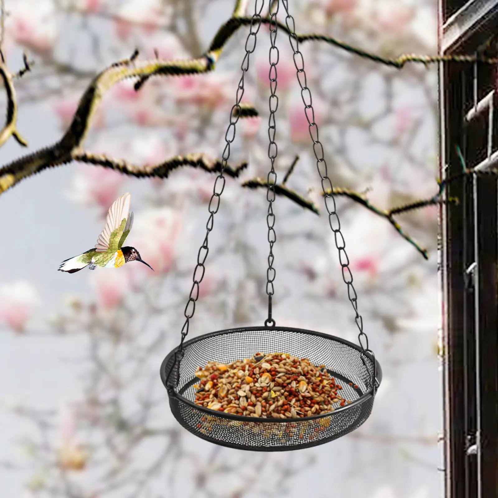 Hanging Bird Feeder Tray Weather Resistant Iron Multipurpose Easy Clean Metal Mesh Tray for Yard Tree Outside Patio Garden - Image 2