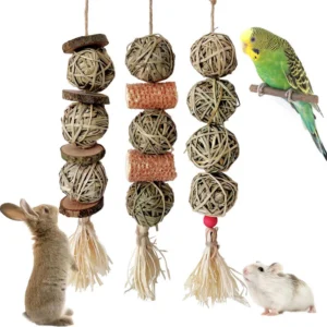 Natural Pet Chew Toys for Rabbit Hamster Parrot Grass Balls Bite Toy Teething Dental Care Bird Cage Decoration Small Pet Supply