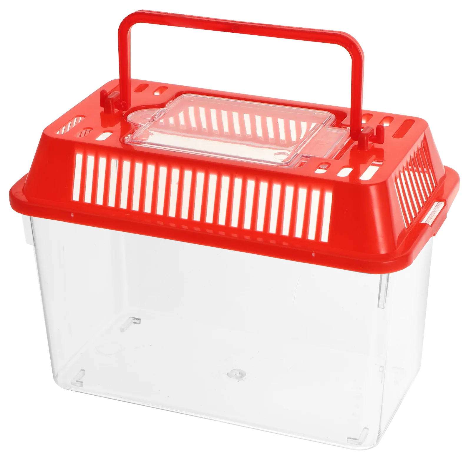 Mini Fish Tank Plastic Handheld Fish Tank for Turtle and Pet Fish (Red - Lid for Random)