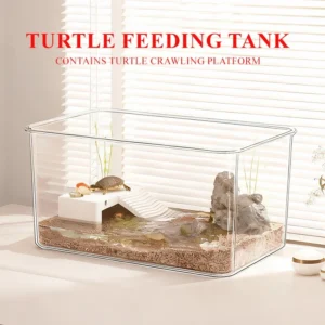 Transparent Reptile Terrarium Tank with Basking Area for Pet Turtles Hermit Crabs Tortoise - Turtle Adoption Habitat