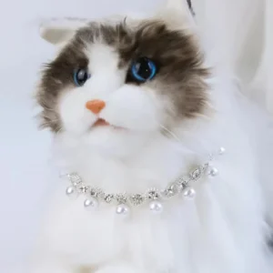 Cat Necklace Pearl Cat Collar Adjustable Cats Dog Necklace Rhinestone Photo Pet Accessories for Small Medium Kitten Collar