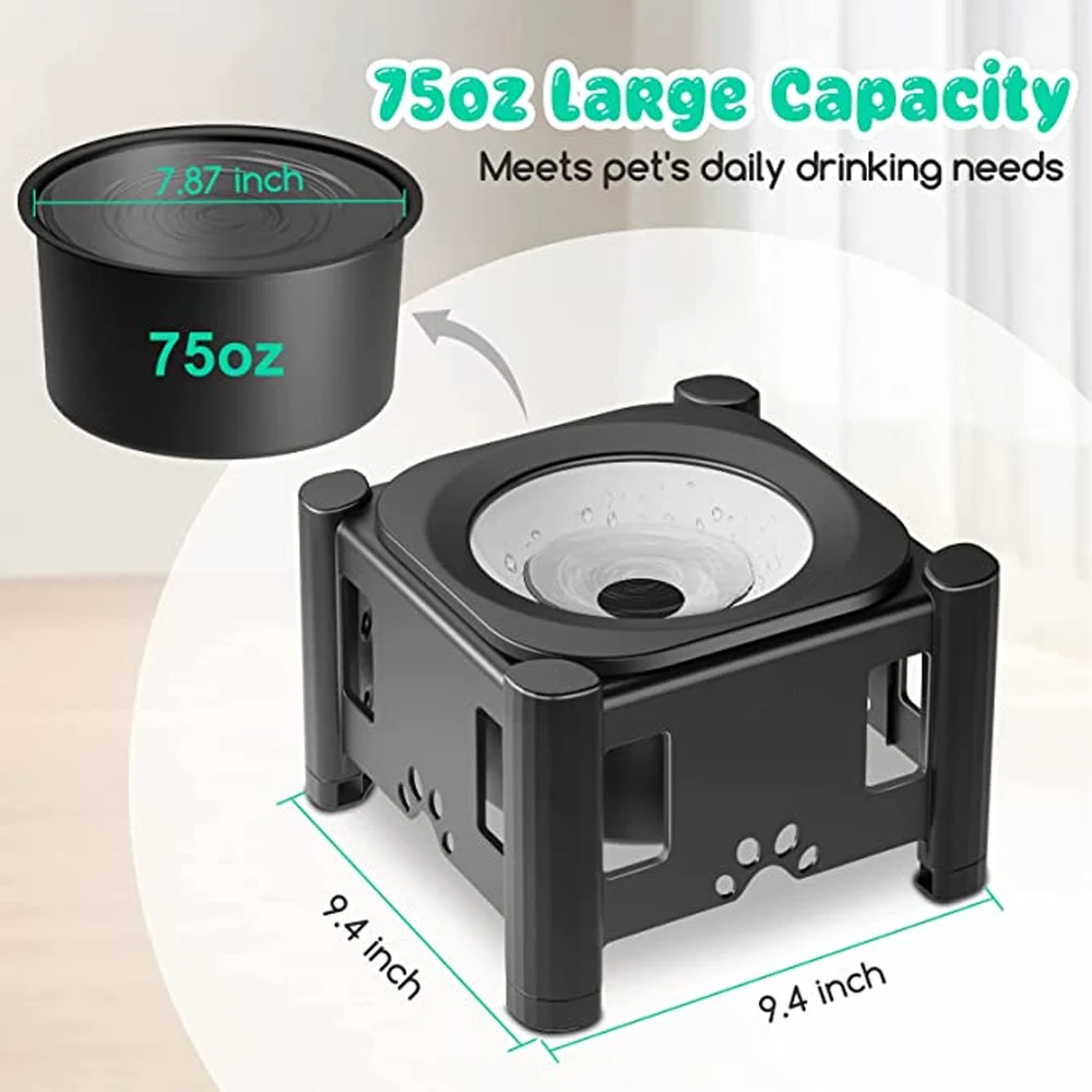 Height Adjustable Dog Bowls No Spill Raised Pet Elevated Water Bowl Non-Slip Puppy Cat Slow Water Feeder 2.2L/75oz - Image 3