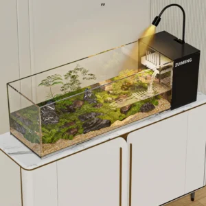 ‌Turtle Aquarium Tank - Fish & Turtle Hybrid Habitat with Stream Landscape, Luxury Villa Ecosystem for Home/Office