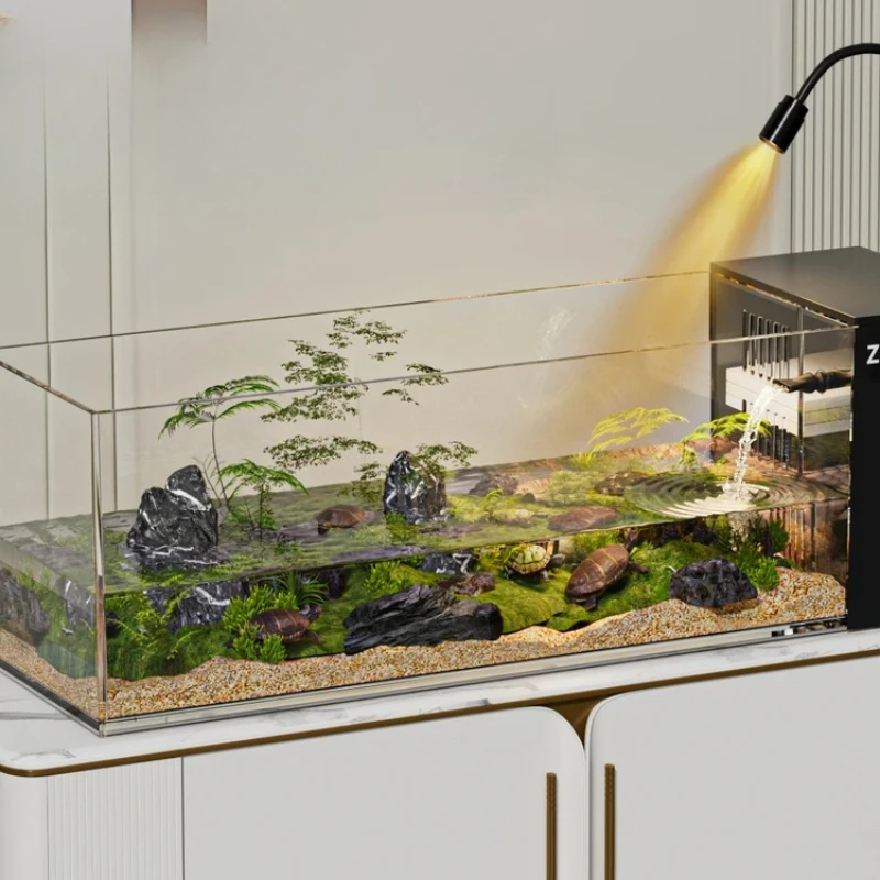 Turtle Aquarium Tank - Fish & Turtle Hybrid Habitat with Stream Landscape, Luxury Villa Ecosystem for Home/Office - Image 4