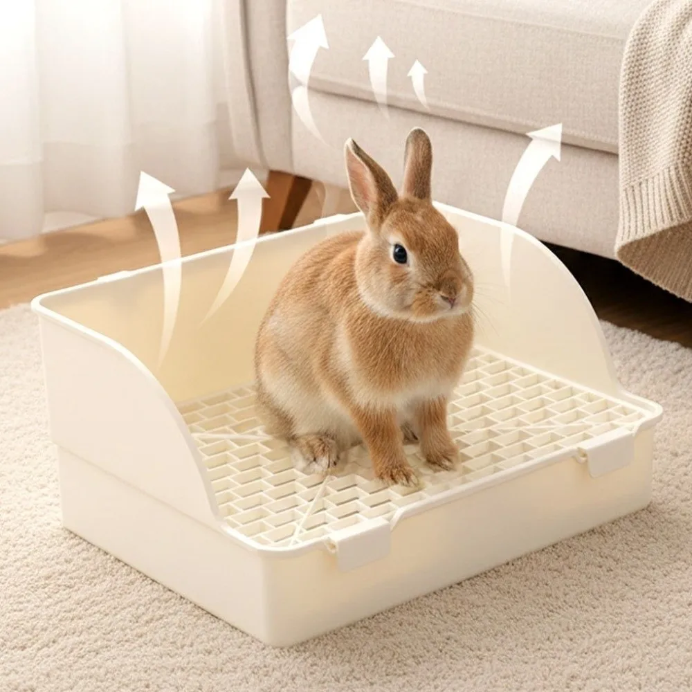 Splash-Proof Rabbit Litter Tray Anti-spill Rectangular Animal Potty Trainer Plastic Detachable Rabbit Training Toilet - Image 3