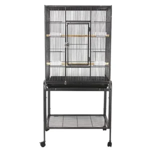 53" Bird Flight Cage, Metal Bird Cage with Wheels, Rolling Stand, Bird Feeder, Slide-Out Tray & Wooden Perches Birds Supplies