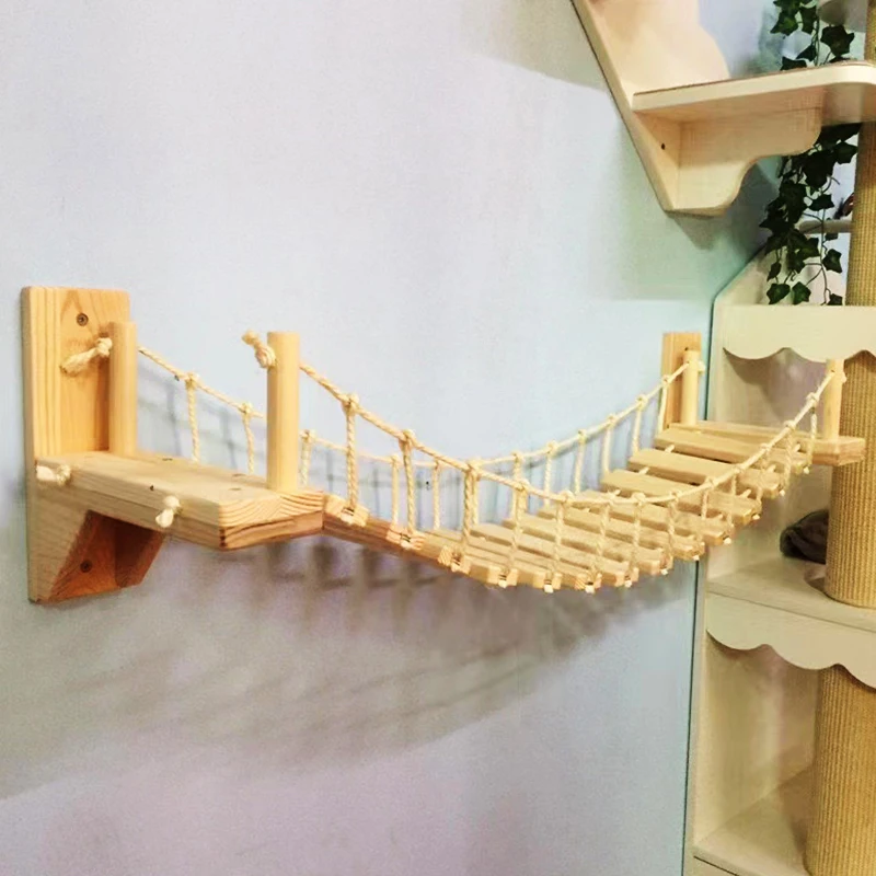 Wall Mounted Cat Climbing Bridge Cat Hammock Sisal Ladder for Kitten Playing and Rest Wood Cat Bridge for Sleeping Playing Climb - Image 3