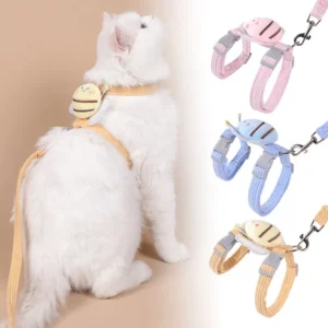 Cat Harness Leash Set Cats Escape Proof Cute Bee Plaid Lightweight Soft