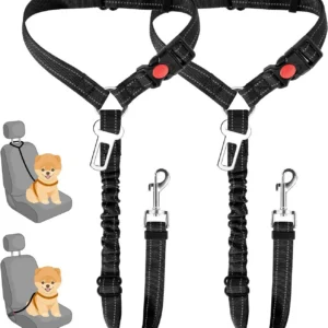 Dog Seat Belt for Car,Dog Car Harness Seatbelt Adjustable with Elastic Bungee Buffer, 2in1 Pet Leash Restraint Dog Safety Tether