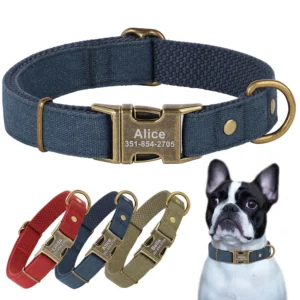 Personalized Dog Collar Durable Nylon Dogs Collars Customized Pet ID Name Buckle Necklace for Small Medium Large Dogs Bulldog