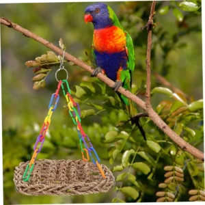 Woven Bird Hammock Woven Grass Bird Hammock Toy Adjustable Chain Ring Comfortable Rocking Toy Bird Accessories For Parrot Cage