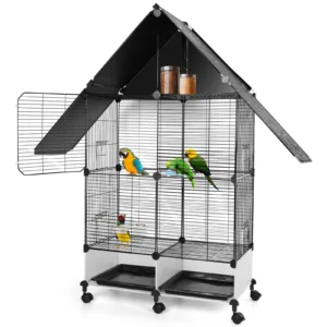 Bird Cage with Rolling Stand House Shape Bird Cage Large Iron Bird Cage with Lock Bird Villa for Canary Finch Budgie Lovebirds