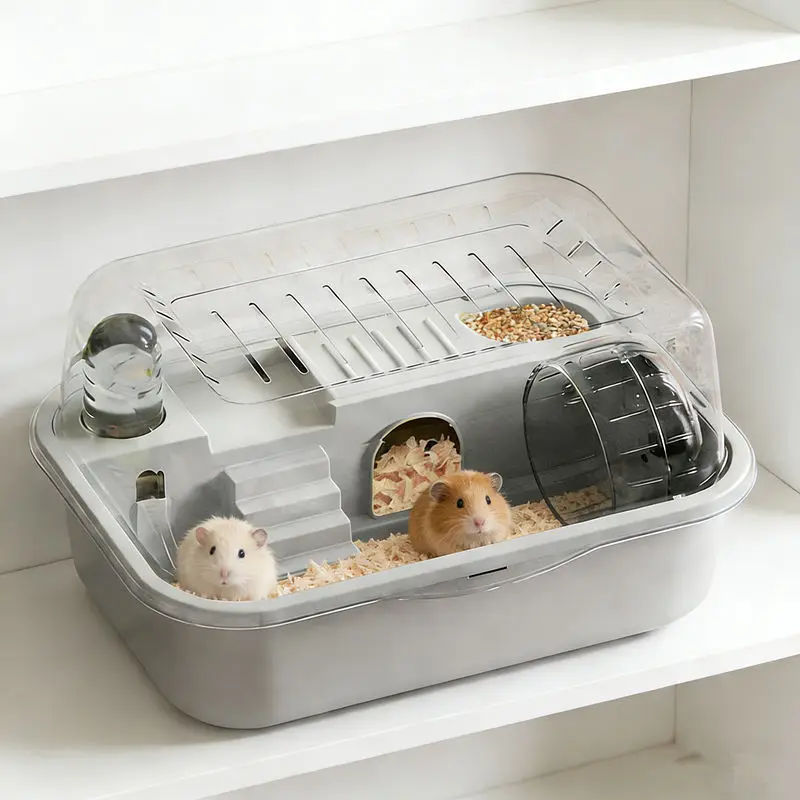 2-Tier Luxury Hamster Cage, Escape-Proof Transparent Portable Habitat Starter Kit for Hamsters Syrian Hamsters - Image 5