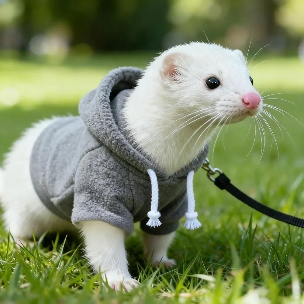 Fashionable Elastic Ferret Hoodie Thick Fleece Soft Pet Striped Sweatshirt Stylish Drawstring Cozy Pet Warm Clothing Winter - Image 3