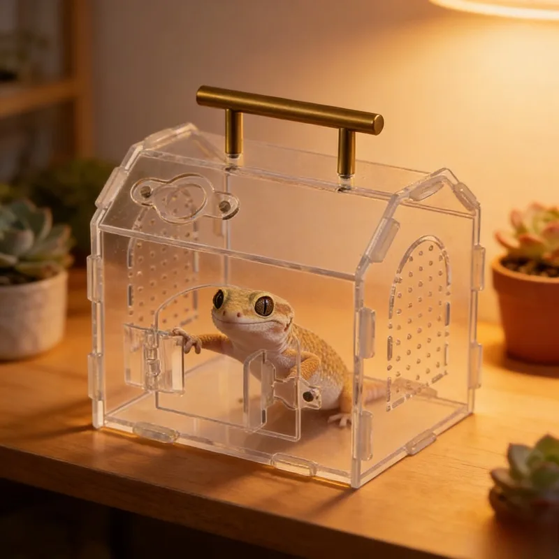 Transparent Acrylic Portable Assembled Reptile Tank Breeding Box for Hermit Crab Gecko Small Reptiles Pet Habitat Terrarium - Image 3
