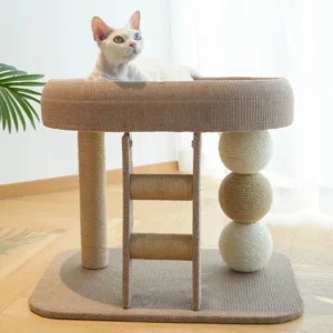 Small and Cute Cat Scratching Post, Suitable for Indoor Cats and Kittens, Sisal Scratching Board with Plush Bed Habitat, and Includes an Auxiliary Climbing Ladder