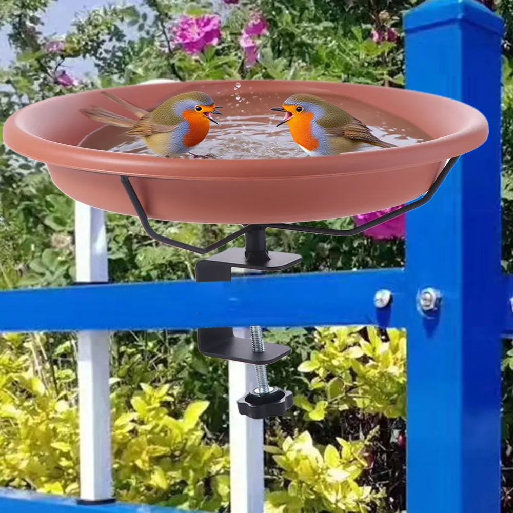Practical Adjustable Deck Railing Bird Bath Plastic Removable Bird Bath Feeder Brown Deck Mounted Bird Bath for Garden - Image 2
