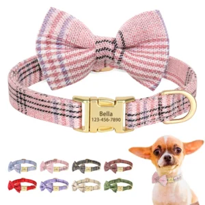 Custom Dog Collar Nylon Puppy Dog Collars With Cute Bowknot Engraved Pet Necklace Dog Collars For Small Medium Dogs Chihuahua