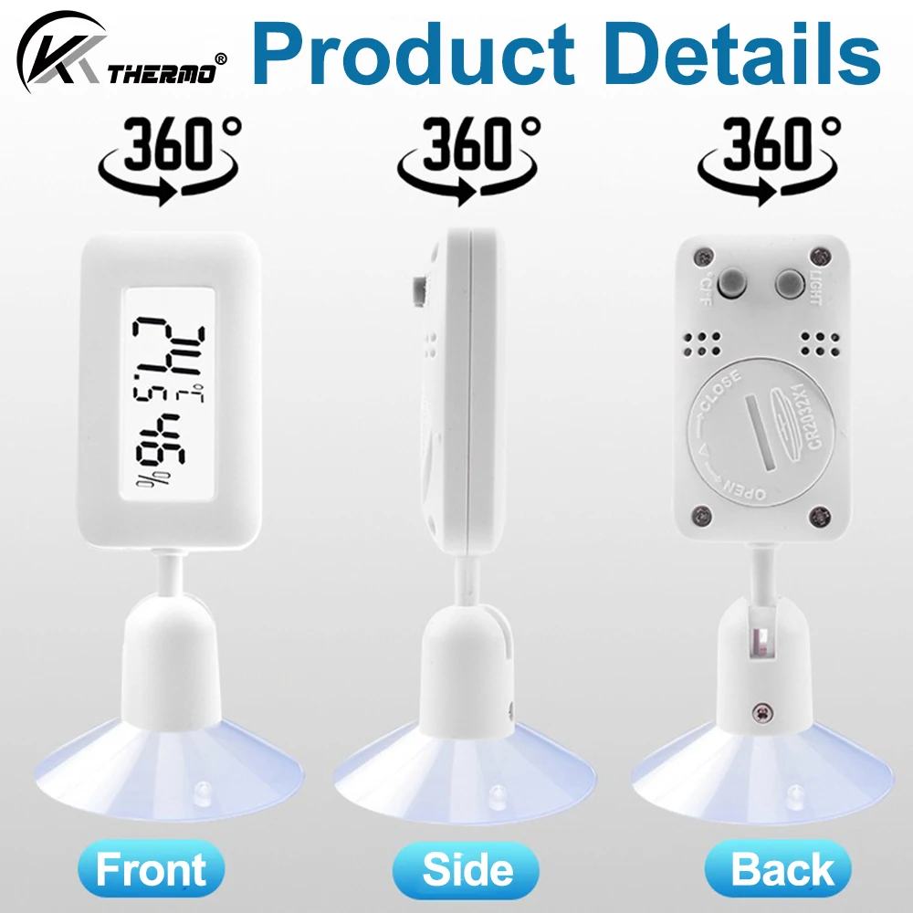 Mini Digital Reptile Thermometer 360 Degree Rotating Luminous Suction Cup Hygrometer For Lizards Snakes Spiders Accessories - Image 4