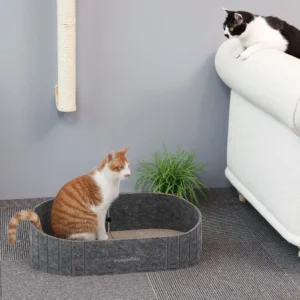 24 Inch Round Reversible Cat Scratcher Couch Bed with Detachable Scratching Board, Grey