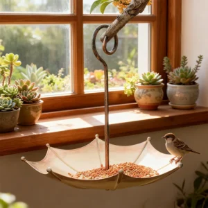 Umbrella Shaped Bird Feeder - Hanging Vintage Metal Bird Feeder for Outdoor Garden Patio & Window Decorative Wild Bird Seed Tray