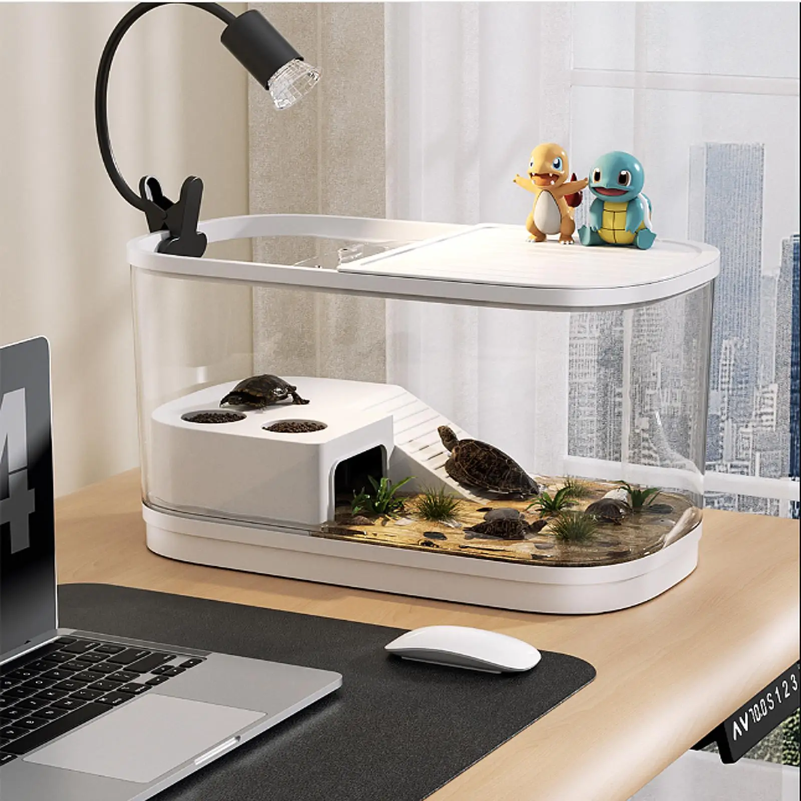 Plastic Fish Tank Household Aquarium Turtle Tank with Platform Reptile Habitat for Crabs Fishes Amphibians Reptiles - Image 2