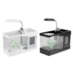 USB Rechargeable Desktop Aquarium Mini Fish Tank Multifunction Aquarium w/ LED Light LCD Display Screen and Clock Fish Supplies