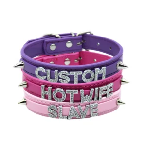 Rhinestone Leather Collar with Rivet Customized Letters Punk Sexy  Choker Necklace Cosplay Jewelry for Men Women