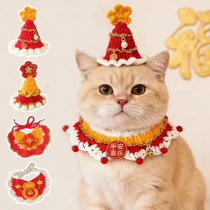 Hand Woven Cat Collars Breakaway Kitten Collar Pet Cosplay Costume Crochet Pet Nacklace Chinese New Year Decoration Holiday Gift