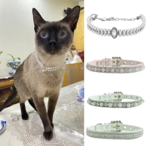 Siamese Kitten Cat Jewelry Collar for Cats Gotas Bling Rhinestones Pearl Pet Necklace Accessories Sphynx Kedi mascotas Collars