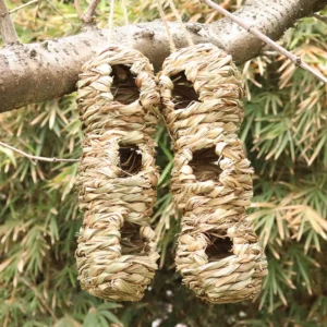 1Pcs Straw Woven Bird Nest Natural Creative Hanging Bird House Three-Hole Birds Perching Breeding Nest Birds Perching House