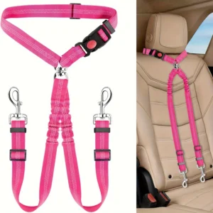 1Pcs Pet Dog Seat Belt Car Supplies Dog Cat Car Fixed Dog Chain Buffer Traction Car Safety Rope One Belt Two Dog Leash