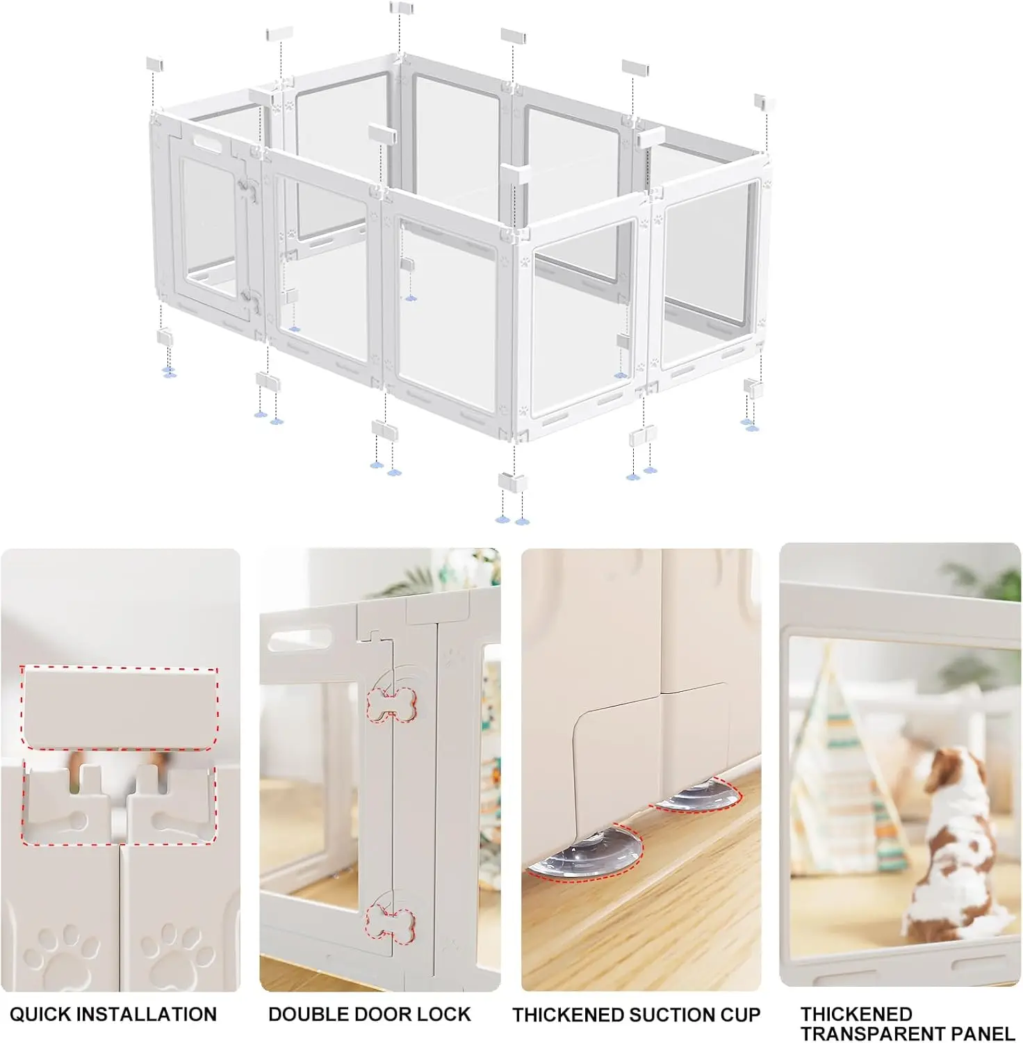Clear Acrylic Pet Playpen with Door, Easy Assembly, 10-Panel Fence for Puppies and Small Dogs Indoor - Image 3