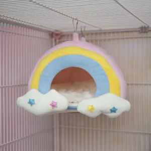 Rainbow Pet Nest for Sugar Gliders & Hamsters - Mat Hideout with Adorable Color Blocks, Summer/Winter Small Animal Bedding