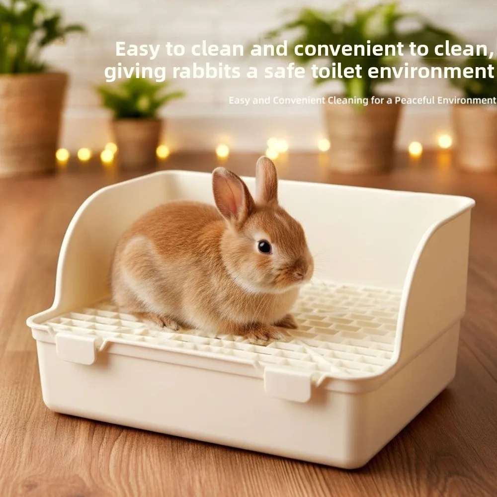Splash-Proof Rabbit Litter Tray Anti-spill Rectangular Animal Potty Trainer Plastic Detachable Rabbit Training Toilet - Image 5