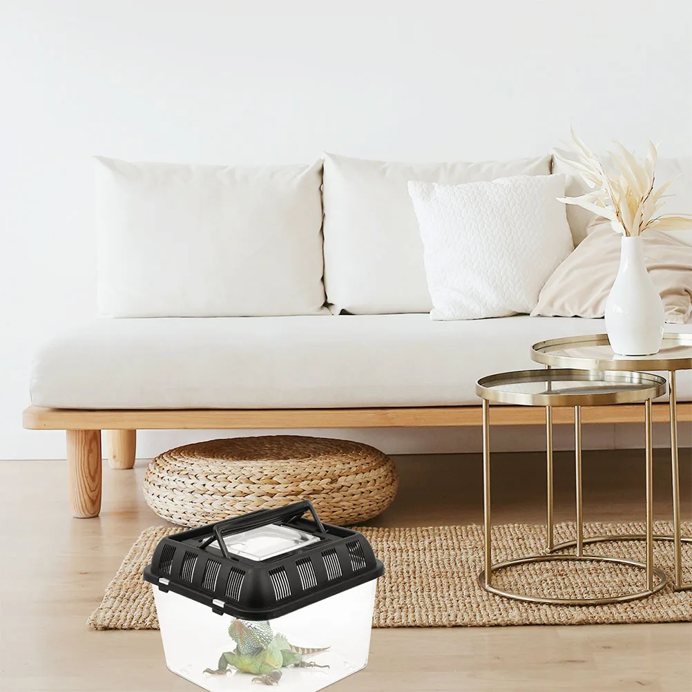 Reptile Breeding Box Black Plastic Turtle Transport Durable Lightweight Ventilation Hole Feeding Cage Storage Container Anti - Image 2