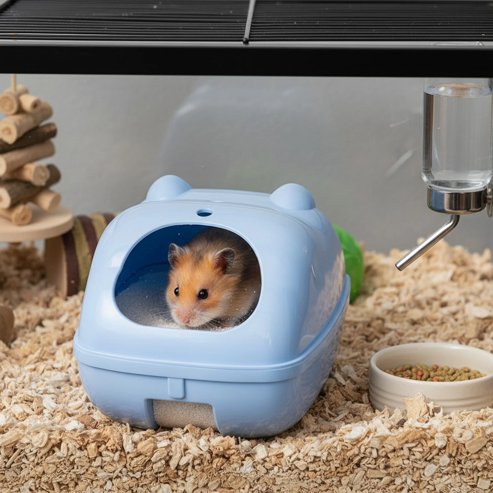 Hamster Bathroom Reptile Hideout House Toilet Combo Anti-slip Bottom Dust Resistant Bathing Accessories For Small Pets Gerbils